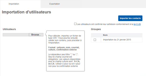 Importation de contacts